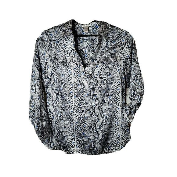 Cache Women's Black Snake Skin Blouse Shirt Size Large t33 - Picture 1 of 7